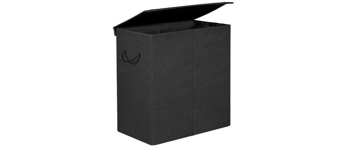 SONGMICS, Songmics - Wäschekorb 142 L, Wäschesammler aus Leinenimitat, Wäschesortierer, Wäschetruhe mit getrennten Fächern, magnetischem Deckel und Griffen, faltbar, Wäschesack herausnehmbar, Schwarz LCB02BK, SONGMICS Wäschekorb »20 l, Schwarz«