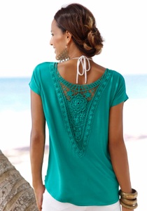 Lascana, LASCANA Strandshirt, LASCANA Strandshirt, mit Spitzeneinsatz, T-Shirt, lockere Passform, casual-chic