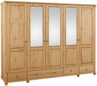 HOME AFFAIRE, Home affaire Kleiderschrank »Tessin«, Breite 245 cm, Kiefer massiv, Inkl. Spiegelmitteltüren, Home affaire Kleiderschrank »Tessin«, Breite 245 cm, Kiefer massiv, mit Spiegel