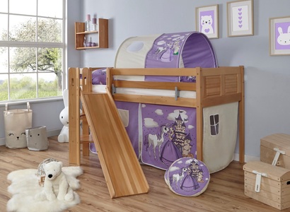 TICAA, Ticaa Hochbett »Ekki«, Ticaa Hochbett »Ekki«, mit Rollrost und Textil-Set wahlweise mit Matratze, Buche