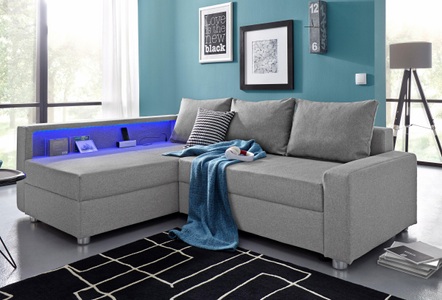 COLLECTION AB, COLLECTION AB Ecksofa, inklusive Bettfunktion, Bettkasten und Federkern, wahlweise mit RGB-LED-Beleuchtung und USB-Port, Inklusive seitlichem Regalboden, Ottomane links oder rechts montierbar, COLLECTION AB Ecksofa »Relax L-Form« inklusive Bettfunktion, Federkern, wahlweise mit RGB-LED-Beleuchtung
