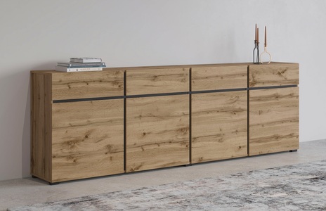 INOSIGN, INOSIGN Kommode, Breite ca. 225 cm, INOSIGN Sideboard »Cross,Breite 225 cm, moderne grifflose Kommode,4 Türen/4 Schubkästen«, Schubladenschrank mit viel Stauraum, Einlegeböden verstellbar