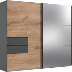 MID.YOU, MID.YOU Schwebetürenschrank in graphitfarben, eichefarben , Palermo , Metall , 5 Fächer , 2 Schubladen , 250x216x65 cm , Dekorfolie,Dekorfolie,Nachbildung,Nachbildung , 001787084104, MID.YOU Schwebetürenschrank in graphitfarben, eichefarben , Palermo , Metall , 5 Fächer , 2 Schubladen , 250x216x65 cm , Dekorfolie,Dekorfolie,Nachbildung,Nachbildung , 001787084104