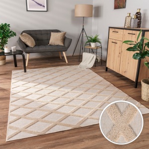 Paco Home Teppich »Utrecht 642«, rechteckig, Kurzflor, Uni Farben, 3D-Design, Rauten Muster, Hoch-Tief Effekt