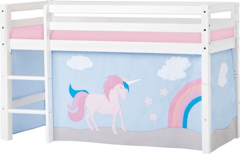 Hoppekids, Hoppekids Hochbett »Einhorn«, inkl. Vorhang-Set, Matratze und Rollrost, Hoppekids Hochbett »«Einhorn»«, mit Vorhang & Matratze 2 Grössen umbaubar