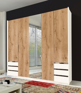 fresh to go, Fresh To Go Kleiderschrank »Level«, MID.YOU Drehtürenschrank in weiss, eichefarben , Level 36A , Metall , 3 Fächer , 6 Schubladen , 250x216x58 cm , Dekorfolie,Dekorfolie,Nachbildung,Nachbildung , umfangreiches Zubehör erhältlich, In verschiedenen Grössen erhältlich, in verschiede