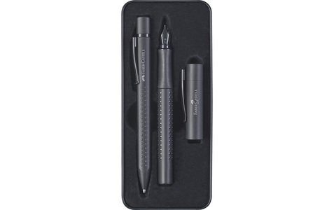 Faber-Castell, Faber Castell - Füllfederhalter M + Kugelschreiber Grip Edition all black in einer Geschenkset aus Metall, Faber-Castell Füllfederhalter »Set G«, Bruchsicher