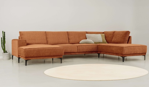 PLACES OF STYLE, Places of Style Wohnlandschaft »XXL Sofa Oland, Struktur, Flachgewebe, Luxus-Microfaser, Boucle«, U-Form, 345 cm, Wellenunterfederung, Skandi-Design, Metallfüsse, GOODproduct Wohnlandschaft »XXL Sofa Oland, Struktur, Flachgewebe, Luxus-Microfaser, Boucle« U-Form, 345 cm, Wellenunterfederung, Skandi-Design, Metallfüsse