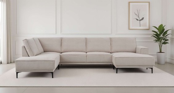 GOODproduct, GOODproduct Wohnlandschaft »XXL Sofa Oland, Struktur, Flachgewebe, Luxus-Microfaser, Boucle« U-Form, 345 cm, Wellenunterfederung, Skandi-Design, Metallfüsse, GOODproduct Wohnlandschaft »XXL Sofa Oland, Struktur, Flachgewebe, Luxus-Microfaser, Boucle« U-Form, 345 cm, Wellenunterfederung, Skandi-Design, Metallfüsse