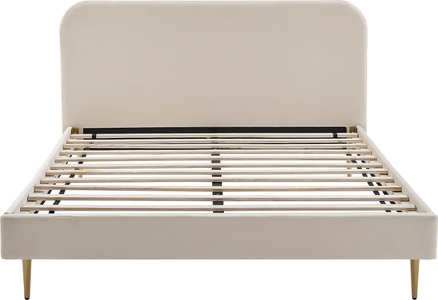 Salesfever, SalesFever Polsterbett, Beine Chrom goldfarben, Polsterbett Samt beige 140x200