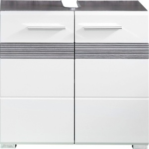 WELLTIME, welltime Waschbeckenunterschrank »Toulon«, welltime Waschbeckenunterschrank »Toulon«, Waschtisch in Weiss Hochglanz mit 2 Fächern und Echtholzoptik Detail