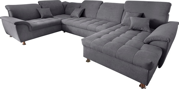 DOMO collection, DOMO collection Wohnlandschaft »Franzi optional mit Bettfunktion, Bettkasten & Kopfteilverstellung«, XXL-Sofa, U-Form, belastbar bis 140kg/Sitz, dunkelgrau, Breite: 352cm, DOMO collection Wohnlandschaft »Franzi mit Kopfteilverstellung, U-Form mit viel Platz, bequem« XXL-Sofa, U-Form, belastbar bis 140kg/Sitz, dunkelgrau, Breite: 352cm