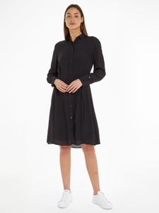 Tommy Hilfiger, Tommy Hilfiger Blusenkleid »FLUID VISCOSE CREPE KNEE DRESS«, mit Logopatch, 