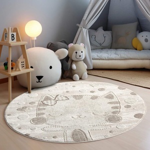 Carpet City, Carpet City Kinderteppich »MARA725«, rund, Kinderzimmer Teppich Sterne Beige Spielzimmer, Carpet City Kinderteppich »MARA725«, rund, 11 mm Höhe, Kinderzimmer, Kurzflor,robust,Tiere, Spielzimmer