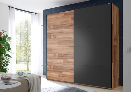Schlafkontor, Schlafkontor Schwebetürenschrank »Medina«, MID.YOU Schwebetürenschrank in graphitfarben, eichefarben , Medina , 2 Fächer , 215x210x58.5 cm , Dekorfolie,Dekorfolie,Dekorfolie , 002522033901