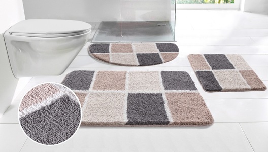 GOODproduct, GOODproduct Badematte "Anna mit Kachelmuster, Badvorleger, Badezimmer Teppich, Duschvorleger" Höhe 20 mm rutschhemmend beschichtet strapazierfähig Badteppich, Hoch-Tief Effekt, Modern, Weich