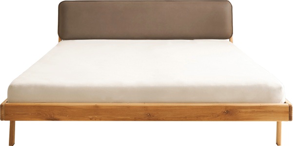 Schlafkontor, Schlafkontor Massivholzbett »Jerik«, Eiche Massiv, Bett-Kopfteil in pflegeleichten Kunstleder Taupe, Schlafkontor Massivholzbett »Jerik«, Eiche Massiv, Bett-Kopfteil in pflegeleichten Kunstleder Taupe