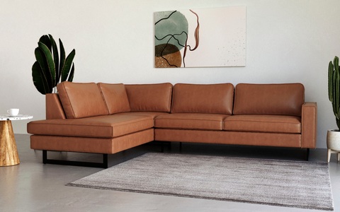 PLACES OF STYLE, Places of Style Ecksofa »Pinto«, mit Keder und Metallfüssen, Places of Style Ecksofa »Pinto, 290 cm, Ottomane links / rechts«, Cord, Feincord, Luxus-Microfaser Leder und Chenille