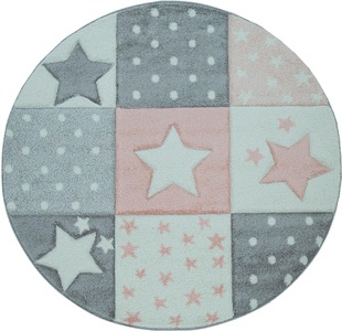 PACO HOME, Paco Home Kinderteppich »Cosmo 345«, rund, 18 mm Höhe, 3D-Design, Patchwork Muster, Motiv Punkte & Sterne, Pastell-Farben, Kinderzimmer, 