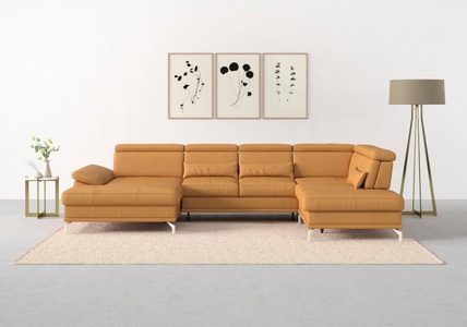 SIT&MORE, sit&more Wohnlandschaft »Cabrio«, Sitztiefenverstellung und Federkern, jeweils inklusive 3 Nierenkissen, sit&more Wohnlandschaft »Cabrio U-Form, B: 359 cm, mit Sitztiefen-, Arm- & Kopfteilverstellung« 3 Nierenkissen, Federkern, optional Bettfunktion und Stauraum