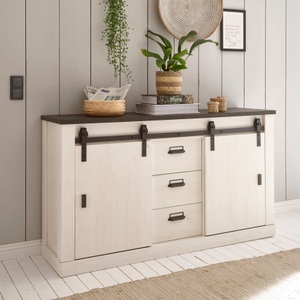 HOME AFFAIRE, Home affaire Sideboard »SHERWOOD«, Holz Dekor, mit Scheunentorbeschlag und Apothekergriffen, Breite 161cm, Home affaire Sideboard »SHERWOOD«, Holz Dekor, mit Scheunentorbeschlag und Apothekergriffen, Breite 161cm