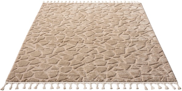 Home affaire Teppich »»Geron« in Stein-Optik,«, rechteckig, dichte Qualität, Woll-Look, Boho, mit Fransen, Scandi-Look