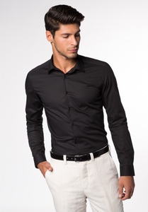 Eterna, ETERNA LANGARM HEMD SUPER-SLIM STRETCH SCHWARZ UNIFARBEN, SUPER SLIM Hemd in schwarz unifarben