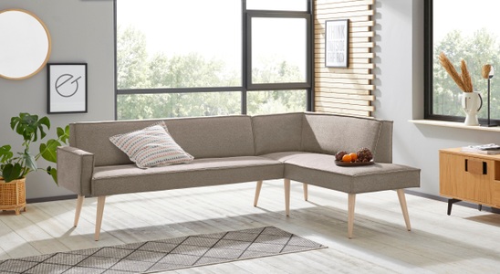 exxpo - sofa fashion, exxpo - sofa fashion Eckbank »Lungo«, Frei im Raum stellbar, exxpo - sofa fashion Eckbank »Lungo, moderne Kedernaht, bequem und elegant, hoher Holzfuss«, hochwertige Detailverarbeitung, frei im Raum stellbar