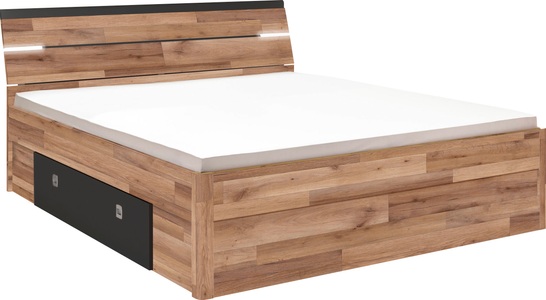 VEDIA, Bett «Paul», LED, 2 Schubladen, 180 x 200, Dekor eiche/schwarz, Schlafkontor Stauraumbett Mars, inklusive 2 Schubkästen und LED-Beleuchtung