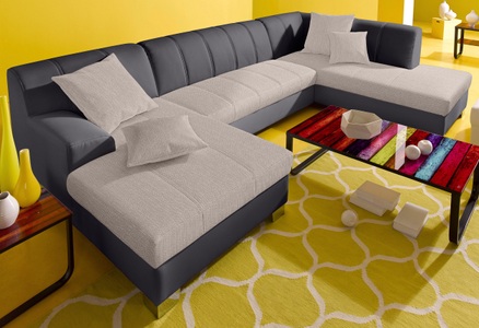 INOSIGN, INOSIGN Wohnlandschaft, wahlweise mit Bettfunktion, INOSIGN Wohnlandschaft »Turah moderne Steppung, incl. Zierkissen, auch in Leder,«, wahlweise mit Bettfunktion, B/T/H: 297/82/75 cm, U-Form