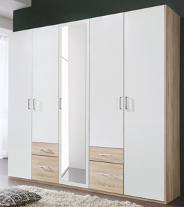 Wimex, Wimex Kleiderschrank »Freiburg«, MID.YOU Drehtürenschrank in weiss, eichefarben , Freiburg , Kunststoff , 3 Fächer , 4 Schubladen , 225x210x58 cm , Dekorfolie,Nachbildung , In verschiedenen Grössen erhältlich, in verschiedenen Holzdekoren erhältlich , 001787045909