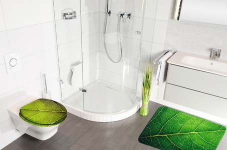 Sanilo, Sanilo Badaccessoires-Sets »Blatt«, (Komplett-Set, 3 tlg.), bestehend aus WC-Sitz, Badteppich und Waschbeckenstöpsel, Sanilo Badaccessoire-Set »Blatt«, (Komplett-Set, 3 tlg.), bestehend aus WC-Sitz, Badteppich und Waschbeckenstöpsel