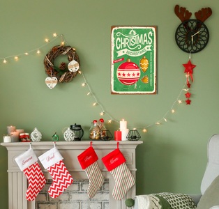 QUEENCE, queence Metallbild »Christmas Decorations«, (1 St.), Stahlschilder, queence Metallbild »Christmas Decorations«, Weihnachten-Weihnachtsbaumkugel-Schriftzug-Schriftzüge, (1 St.), Stahlschild, Blechschild, Weihnachten, Wandbild, Deko