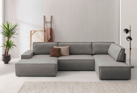HOME AFFAIRE, Home affaire Wohnlandschaft »SHERWOOD«, mit Bett-Funktion (Liegefläche 194x139 cm), mit 4 losen Rückenkissen, Home affaire Wohnlandschaft »SHERWOOD XXL 329 cm, U-Form, Schlafsofa,«, Schlaffunktion m. Bettkasten (194x139 cm), Cord, Vintage, Samtvelours