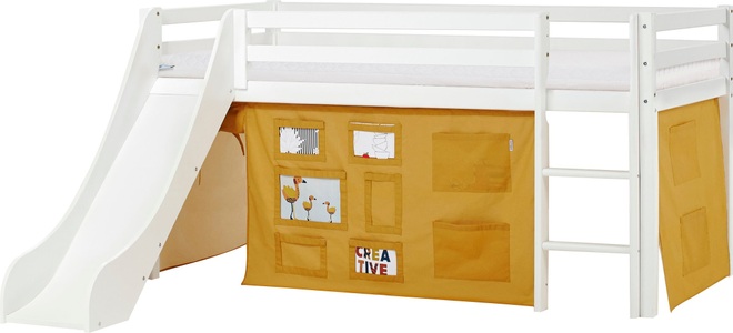 Hoppekids, Hoppekids Hochbett »«Creator Autumn Yellow»«, Rutsche & Vorhang Gelb und viel Auswahl, Hoppekids Hochbett »«Creator Autumn Yellow»«, Rutsche & Vorhang Gelb und viel Auswahl