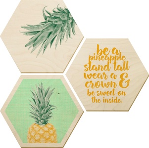 undefined, Bilder-Collage »Ananas« (Set), Wall-Art Holzbild »Ananas«, (Set, Dekorative Wanddekoration), Holzposter Collage