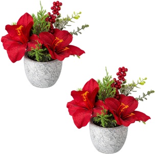 Creativ green, Creativ green Winterliche Kunstpflanze »Weihnachtsdeko rot«, (2 St.), im Zementtopf, mit Beeren und Zweigen, Creativ green Winterliche Kunstpflanze »Weihnachtsdeko rot«, im Zementtopf, mit Beeren und Zweigen