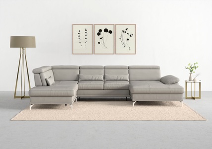SIT&MORE, sit&more Wohnlandschaft »Cabrio«, Sitztiefenverstellung und Federkern, jeweils inklusive 3 Nierenkissen, sit&more Wohnlandschaft »Cabrio U-Form, B: 359 cm, mit Sitztiefen-, Arm- & Kopfteilverstellung« 3 Nierenkissen, Federkern, optional Bettfunktion und Stauraum