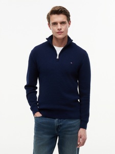 Tommy Hilfiger, Tommy Hilfiger Strickpullover "SEASONAL STRUCTURE ZIP MOCK" Regular fit mit Troyerkragen