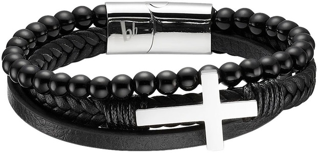 Bruno Banani, Bruno Banani Lederarmband »Schmuck Geschenk Armband Kreuz, B4098B/20/00/1-21, B4098B/20/00/21«, mit Achat, Bruno Banani Lederarmband »Schmuck Geschenk Armband Kreuz, B4098B/20/00/1-21, B4098B/20/00/21«, mit Achat