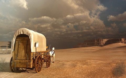 Papermoon, Papermoon Fototapete »Western Wagon«, Vliestapete, hochwertiger Digitaldruck, inklusive Kleister, Papermoon Fototapete »Western Wagon«