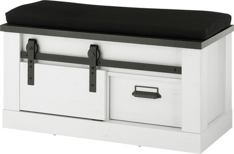 HOME AFFAIRE, Home affaire Sitzbank »SHERWOOD«, modernes Holz Dekor, mit Scheunentorbeschlag aus Metall, Breite 93 cm, Home affaire Sitzbank »SHERWOOD«, modernes Holz Dekor, mit Scheunentorbeschlag aus Metall, Breite 93 cm