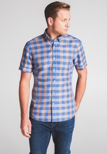 Eterna, ETERNA KURZARM HEMD SLIM FIT UPCYCLING SHIRT LEINEN BLAU/GRAU KARIERT, Eterna Kurzarmhemd »SLIM FIT«