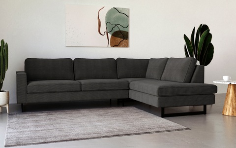 PLACES OF STYLE, Places of Style Ecksofa »Pinto«, mit Keder und Metallfüssen, Places of Style Ecksofa »Pinto, 290 cm, Ottomane links / rechts«, Cord, Feincord, Luxus-Microfaser Leder und Chenille