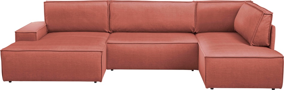 HOME AFFAIRE, Home affaire Wohnlandschaft »SHERWOOD«, mit Bett-Funktion (Liegefläche 194x139 cm), mit 4 losen Rückenkissen, Home affaire Wohnlandschaft »SHERWOOD XXL 329 cm, U-Form, Schlafsofa,«, Schlaffunktion m. Bettkasten (194x139 cm), Cord, Vintage, Samtvelours