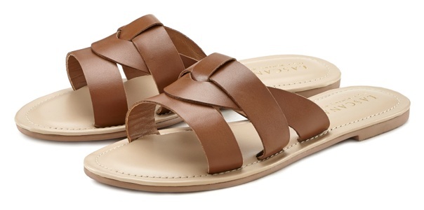 Lascana, LASCANA Pantolette, aus Leder mit raffiniertem Band, LASCANA Pantolette, Mule, Sandale, offener Schuh aus Leder mit raffiniertem Band