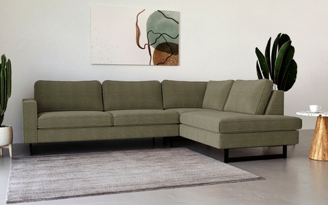 PLACES OF STYLE, Places of Style Ecksofa »Pinto«, mit Keder und Metallfüssen, Places of Style Ecksofa »Pinto, 290 cm, Ottomane links / rechts«, Cord, Feincord, Luxus-Microfaser Leder und Chenille