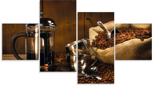 Artland, Artland Glasbild »Sack Kaffeebohnen mit Presse«, Artland Glasbild »Sack Kaffeebohnen mit Presse«, Getränke, (4 St.), in verschiedenen Grössen