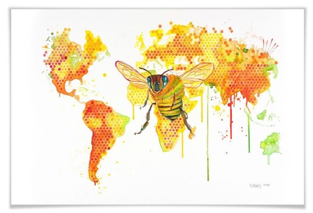 Wall-Art, Wall-Art Poster »Bees World«, Schriftzug, (1 St.), Poster, Wandbild, Bild, Wandposter, Wall-Art Poster »Bees World Bienenkönigin«, Schriftzug, (1 St.), Poster ohne Bilderrahmen