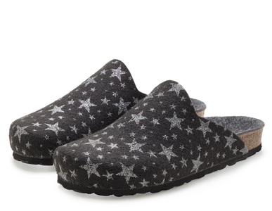 LASCANA Hausschuh »Clog, Pantoffel«, aus Filz mit wärmenden Korkfussbett & Sternenprint, Pantoffel, Clog